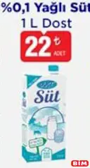 DOST %0,1 YAĞLI SÜT 1 L